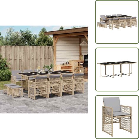 Muebles de exterior - vidaXL Set comedor de jardín con cojines 13 pzas ratán sintético beige - Ratán sintético