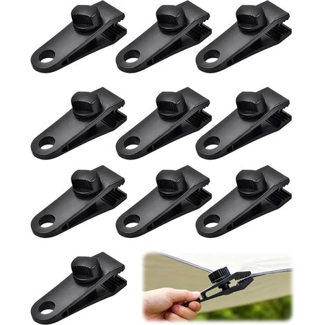 Lot de 10 Clips de bâche résistants, Design en Dents de Scie, en Plastique - Réglable - pour bâches de Camping, voiles d'ombrage, auvents, tentes, auvents (1/5)