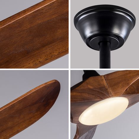 Ventilateur de plafond 106,7 cm en métal et bois noir, télécommande, 3 CCT pour salon FloraGrace (1/5)
