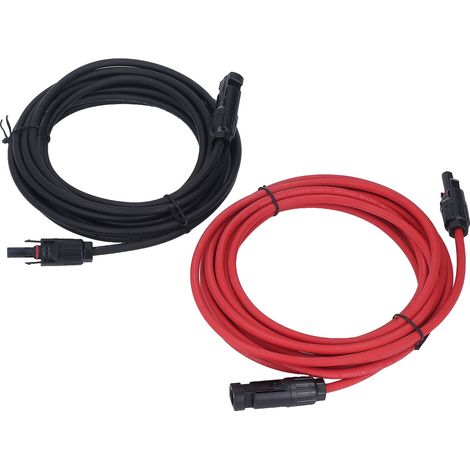 Câble d'extension solaire 12 AWG 4mm², 2 pièces, 5 mètres, noir et rouge, connecteurs MC4 mâle/femelle, 1000 VDC (1/5)