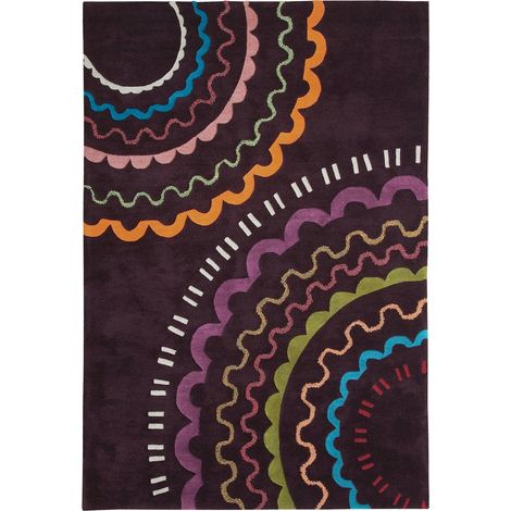 Tapis moderne violet multicolore motif graphique esprit - Violet profond à motifs multicolores (1/3)