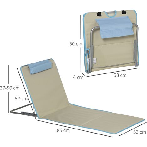 Tapis de plage, lot de 2, transat de plage pliable avec appui-tête, matelas de plage réglable en hauteur sur 5 niveaux avec sac de transport, acier, beige, 134 x 48 x 33-43 cm (1/4)