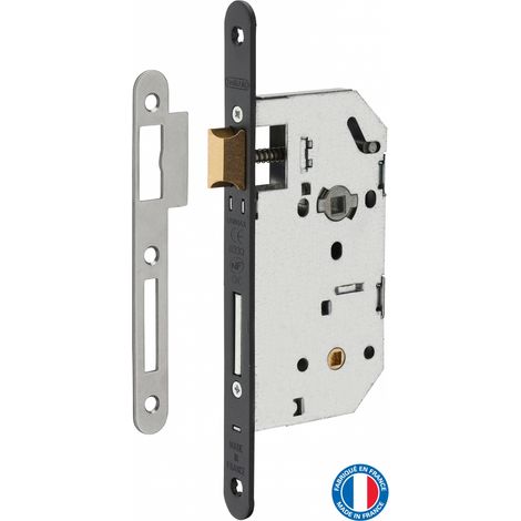 Thirard – Serrure monopoint encastrée à condamnation 50mm – Finition noire granité – Gâche plate en acier – Certification NF et coupe-feu - axe50mm (1/3)