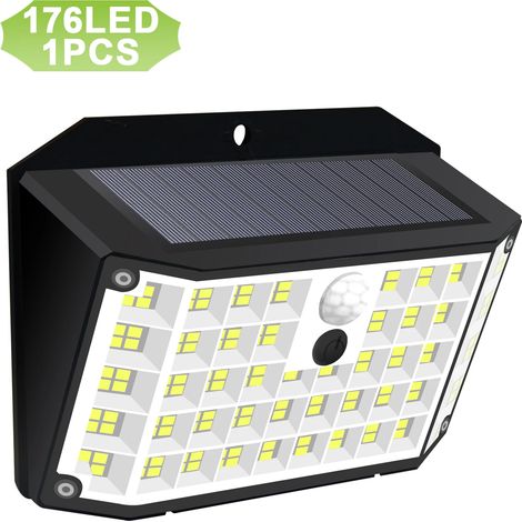 (1 pièce) Projecteur solaire extérieur 176 LED avec détecteur de mouvement, étanche IP65, 3 modes d'éclairage, compatible avec porche et cour. (1/5)