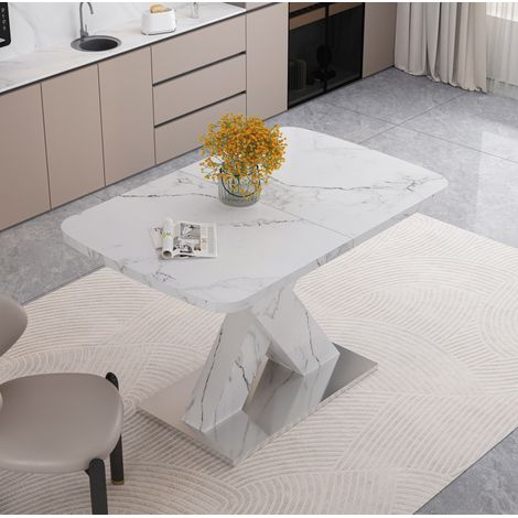 Mesa de comedor extensible 120-160x80x76,5 cm de DMF Blanco y acero FloraGrace (1/5)