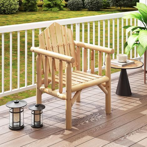 GOPLUS Fauteuil Adirondack en Bois, Chaise Adirondack Jardin Exterieur avec Accoudoirs et Dossier Haut Incliné, Charge 150 KG, pour Balcon, Patio, Arrière-Cour, 66 x 62,5 x 98 CM (Naturel) (1/5)