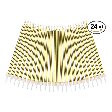 Métallique Bougie Longue Minces Gold Bougies Support Bougies Gâteau décoration Gâteau Mariage (Or) (1/5)