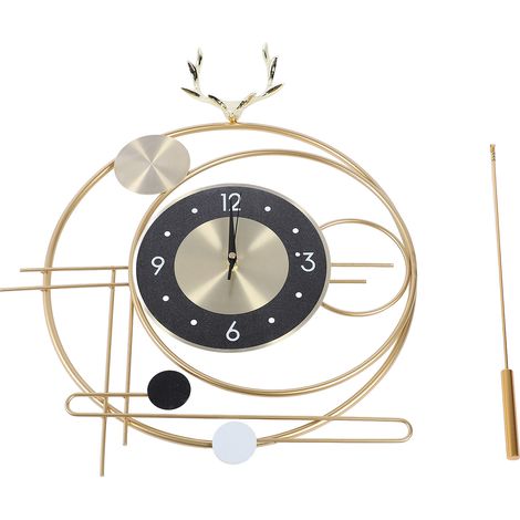 Horloge Murale Décorative Métal Bois de Cerf Pendule Doré Balançant Silencieuse Design Nordique Moderne pour Salon Chambre Bureau (1/5)
