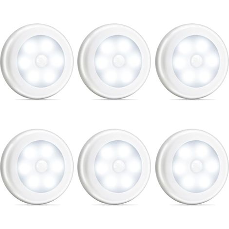 Novelty Place [Super Bright Lampes à détecteur de Mouvement à Del - Alimentation par Batterie, Aimant intégré, Tampon adhésif(en Option)- Veilleuse de Placard de Couloir de Salle de Bain - 6pcs
