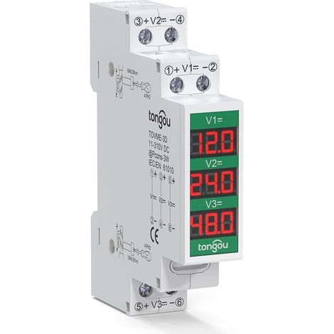 DC 11-310 V Din-Schienen-Digitalvoltmeter, Spannungsmesser 3 Digitalanzeigen, DC-Spannungstester Voltmeter Din-Meter zur Überprüfung des PV-/Batterieladevorgangs