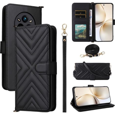 Funda tipo libro para Realme 14 Pro+ 5G, tipo cartera de piel para llevar cruzada, color negro. (1/5)