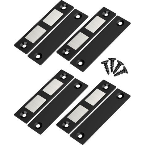 Lot de 4 Ultra Mince Aimant Porte Placard Puissant Loquet de Porte Magnétique pour Porte d'armoire, Tiroir, Fermeture Aimant de Porte Coulissant pour Placard Meuble Cuisine Maison, Noir