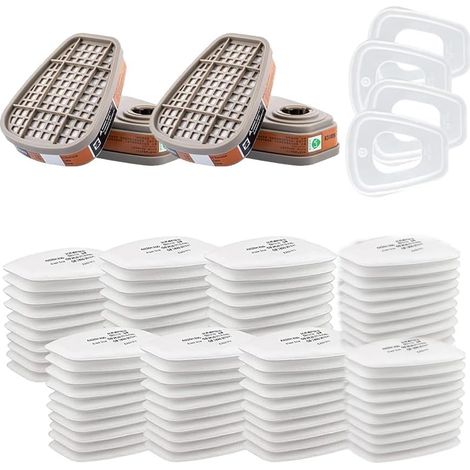 Kit d'Accessoires Filtrants 6001 pour une Protection Faciale Optimale - Filtre Respiratoire avec 80 Cotons Filtrants, 4 Cartouches Filtrantes et 4 Couvercles - Compatible avec 6001/6200/7501/7502/6800