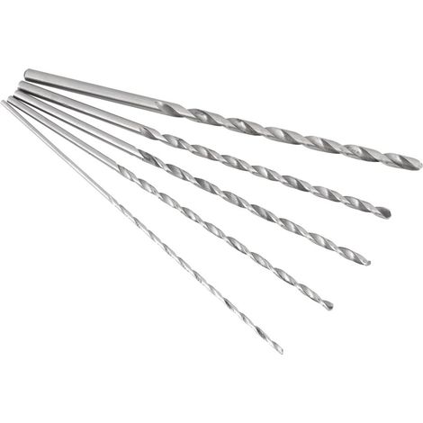 Extra-Longue Foret,Set de 5pcs Mèches Hélicoïdales en Acier à Haute Vitesse Queue, Ronde 5 Diamètres 2mm, 3mm, 3.5mm, 4mm, 5mm,Foret Hélicoïdal,Longueur 150mm 160mmpour Aluminium Plastique Bois (1/5)