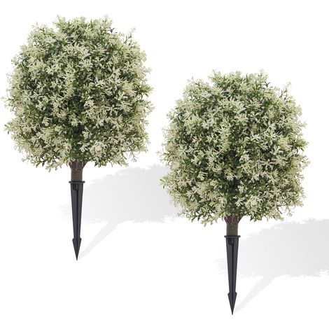 Topiaire boule en cèdre artificiel réaliste, lot de 2, 60 cm – Résistant UV/intempéries, feuillage persistant, sans entretien, pour décoration intérieure externeérieure – Couleur ivoire (1/5)