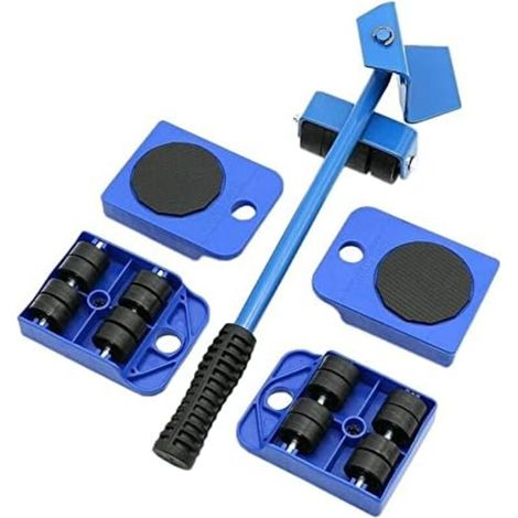 Outils de déménagement - Barres de levage, glissières mobiles pour déplacer meubles et appareils électroménagers - Ensemble de 6 pièces, bleu (1/5)