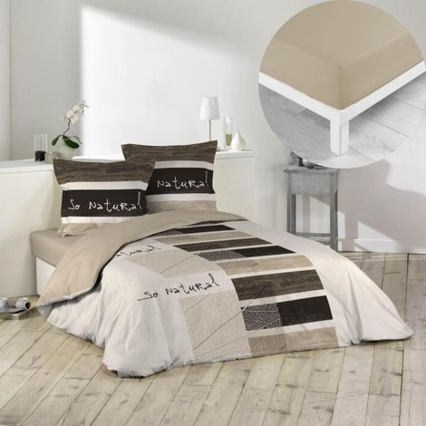Pack parure de couette 260x240 cm So natural + drap housse 160x200x30 Beige (1/4)