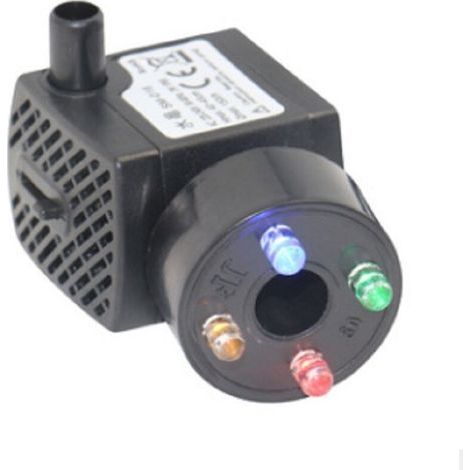 Pompe d'aquarium avec 4 lumières LED multicolores Mini pompe à eau 300 l/h résiste au brûleur sec (48 heures), pompe pour aquarium, bassin, fontaine, jardin, pas de bruit, câble 1,5 m