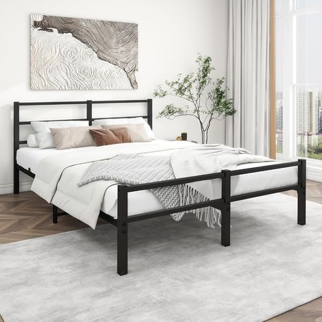Metal Bed Frame, 140 x 200 cm, Bed Frame with Metal Slatted Base, Double Bed, Black (1/5)