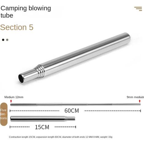 Tube à feu Desert Fox en acier inoxydable 304, tige à feu extensible et portable, accessoire de camping pour allumer un feu et réchauds de cuisine portables. (1/5)