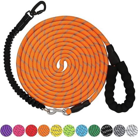 10 m lange Hundeleine. Robuste Leine mit arretierbarem Karabinerhaken und reflektierenden Fäden. Elastische Hundeleine. Komfortabler, gepolsterter Griff für kleine, mittlere und große Hunde. (1/5)