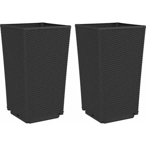 Ensemble de deux pots de fleurs noirs, dimensions : 32,5 x 32,5 x 57 cm, en polypropylène. (1/5)