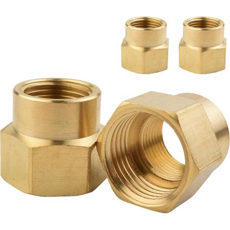 4 Pièces Manchon Réducteur Hexagonal Femelle-Femelle 3/8" vers 1/2" BSP, Laiton Massif Paroi Épaissie, Adaptateur pour Transition de Diamètre en Plomberie (1/5)