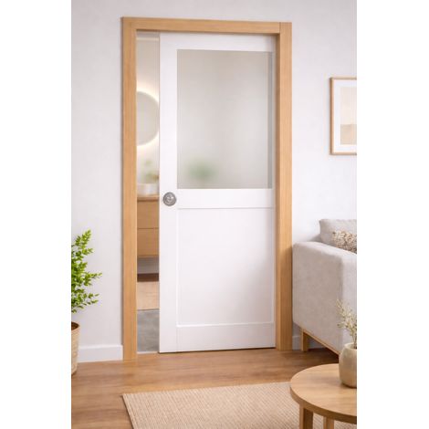 Porte Coulissante Athena Blanc H204 X L93 Cm, Galandage, Kit De Finition Gd Menuiseries