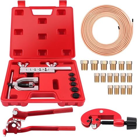 Kit Tuyau Frein Voiture, Ligne Frein en Acier Cuivré 7.6 M, Ø4,75mm, avec 16 Raccords + 4 Connecteurs, 3 en 1 Cintreuse Tube Cuivre, pour Les SystèMes De Freinage Hydrauliques De Voiture (1/2)