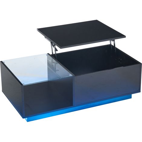 Table basse LED avec éclairage contrôlé par application, plateau relevable, rangement caché 100 x 50 x (33-46,5) cm (1/5)