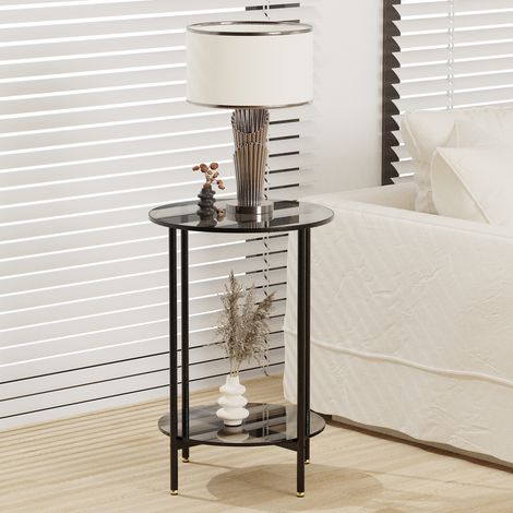 2 Tier Side Table Round Tempered Glass Coffee Center Table End Table for Living Room, Home, Offices (1/5)
