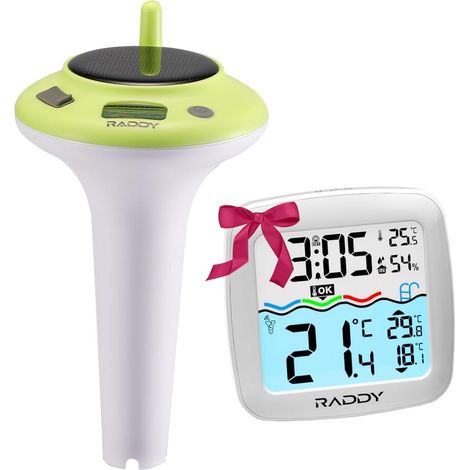 PT-5 TN Thermomètre Piscine Sans Fil Flottant, IPX8 Étanche, Écran Intérieur Température et Humidité, Recharge Solaire et Batterie, pour Spa, Bassin, Aquarium (1/5)