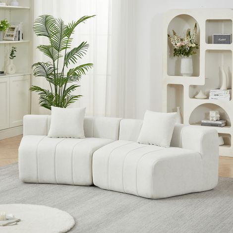 Divano modulare curvo 2 posti con 2 cuscini, senza montaggio, beige DESVIAE (1/5)