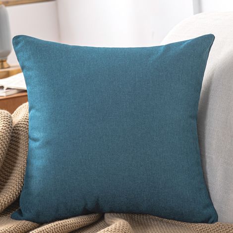 Lot de 2 housses de coussin décoratives carrées, couleur turquoise, style rustique, 50 x 50 cm, pour canapé ou fauteuil.