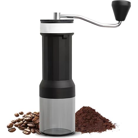 Ortviai Moulin à café manuel 40 niveaux réglables, corps en aluminium et mécanisme en acier inoxydable, bac transparent (1/4)