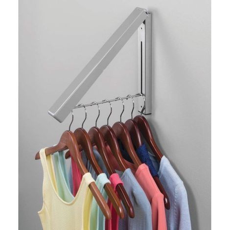 Tringle à vêtements rétractable pour buanderie - Tringle à vêtements pliable en métal pour le nettoyage chimique - Portant à vêtements mural - Argent 32,5 30 cm (1/4)