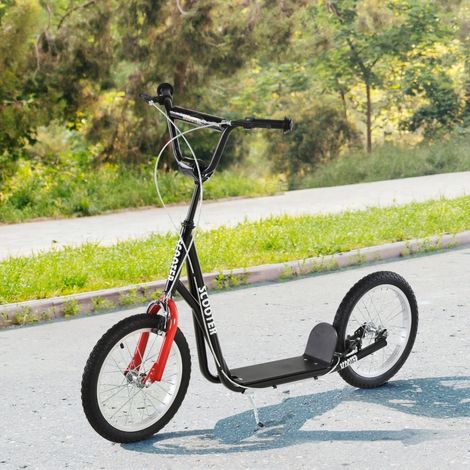 Trottinette pour enfants à partir de 5 ans, trottinette à pneus avec frein à main, trottinette urbaine, stable et sûre, noire (1/5)