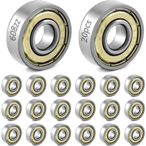 20 cuscinetti a sfera 608zz a doppia tenuta, miniaturizzati a gola profonda, in metallo, per skateboard, monopattini e pattini in linea, 8 mm x 22 mm x 7 mm (1/5)