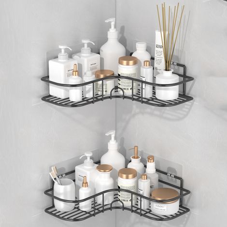 Set 2 mensole doccia adesive – Organizer bagno in acciaio inox senza foratura, resistente alla ruggine e facile installazione (1/5)