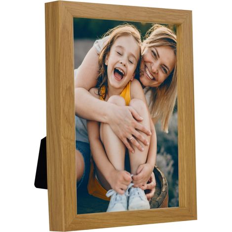 Cornice portafoto 10x15 cm, da appoggio o da appendere, in MDF di rovere, BD art
