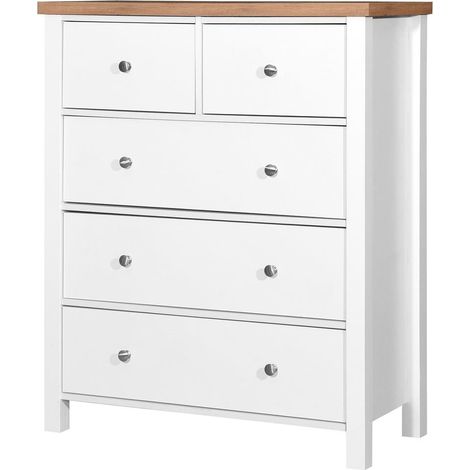 White 2+3 Drawer Chest Of Drawers With Multiple Drawer Options And Oak Top (1/5)