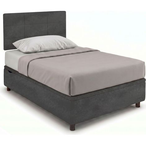 Letto Singolo Contenitore Imbottito 80x200 cm Microfibra Grigio BoxMax Testata Square (1/5)