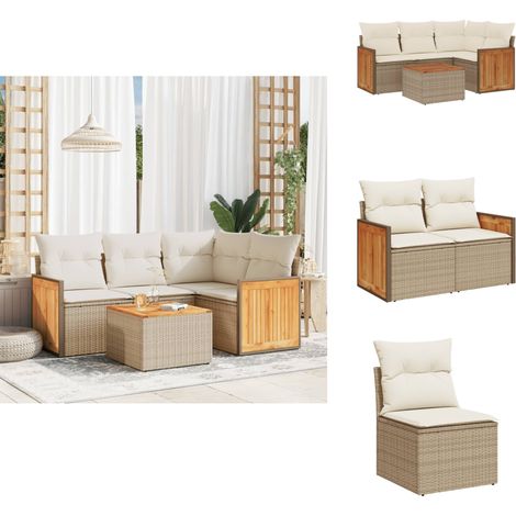 5-tlg. Garten-Sofagarnitur mit Kissen Beige Poly Rattan - Gartenmöbel - Sofasatz - Rattan Möbel - Outdoor Möbel - Lounge Set (1/5)