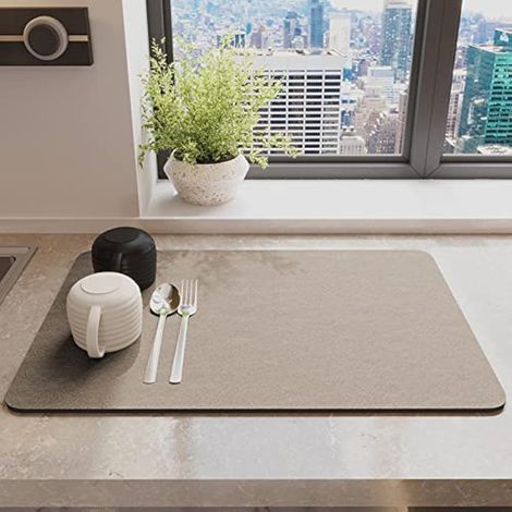 Tapis Égouttoir Absorbant Évier, 30x40cm de Machine à Café, Silicone Antidérapant Vaisselle, Egouttoir Séchage Rapide, De Sechage Vaisselle pour Cuisine, Évier (Brun clair) Brun Clair'30x40cm Brun Cla
