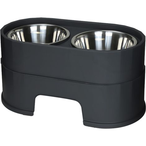 1 gamelle surélevée, ergonomique pour chiens de toutes tailles, avec 2 récipients en acier inoxydable, dimensions 44 x 25 x 14 cm (1/5)