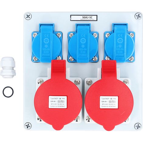 Boîte de prises électriques 3 prises UE 16 A 250 V, 2 prises CEE 5 broches 32 A, étanche IP44 (1/5)