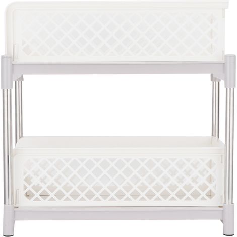 Meuble de rangement de salle de bain à 2 niveaux avec paniers coulissants et tiroirs coulissants, blanc (1/5)