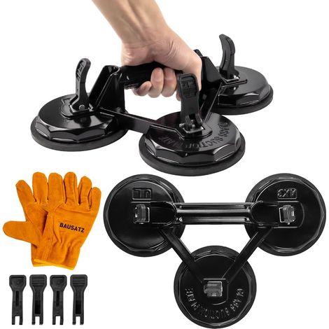 140kg ventouse Heavy Duty Glass ventouse Lift grande brique de verre ventouse Lift voiture indentation extracteur (aluminium, noir, 3 griffes, paquet de 2) (1/5)