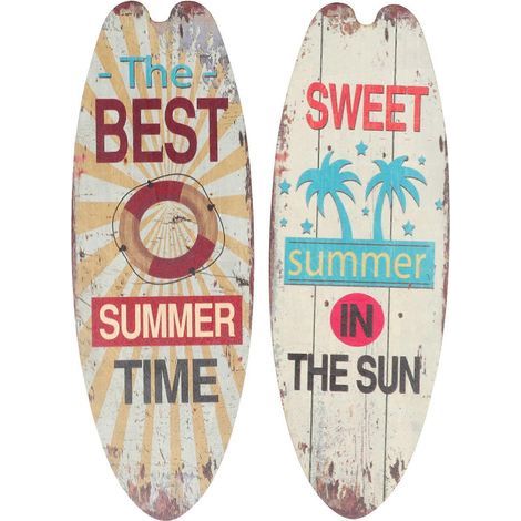 Lot de 2 panneaux décoratifs en bois représentant une planche de surf pour la plage, parfaits pour un bar, un pub ou un club tropical.-45x16cm (1/4)