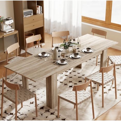 Table extensible de comedor en madera color roble, 180-260x90x76,6 cm, para 6-10 personas (1/5)
